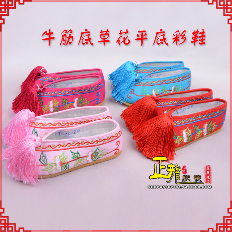 夏邑京剧越剧戏曲花旦彩鞋 牛筋底草花平底彩鞋